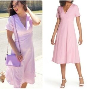 New FIRST MONDAY Pink V-Neck Short Sleeve Dress Size Small